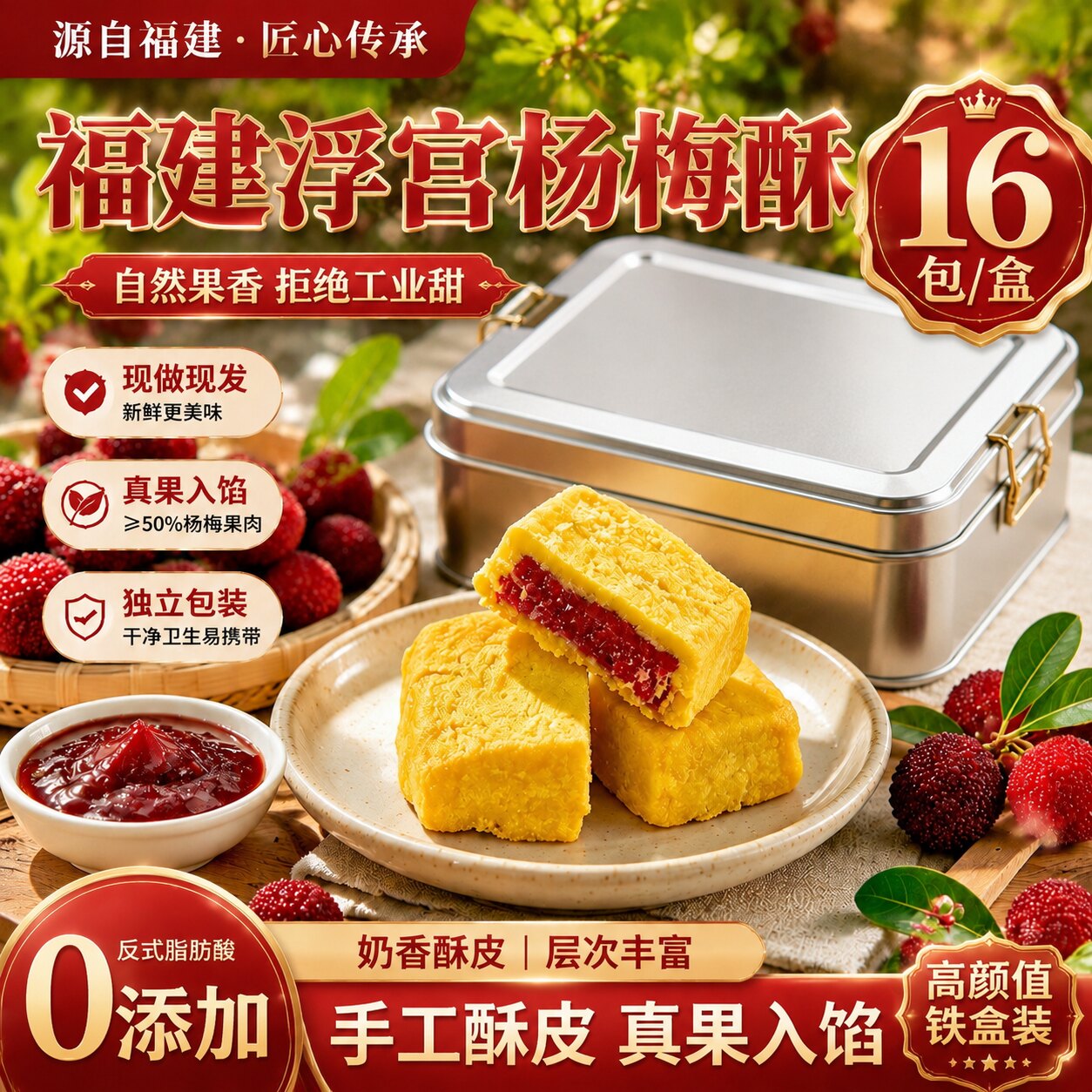【铁盒杨梅酥】牛轧糖饼干精致铁盒装无蔗糖糕茶点饼干伴手礼盒