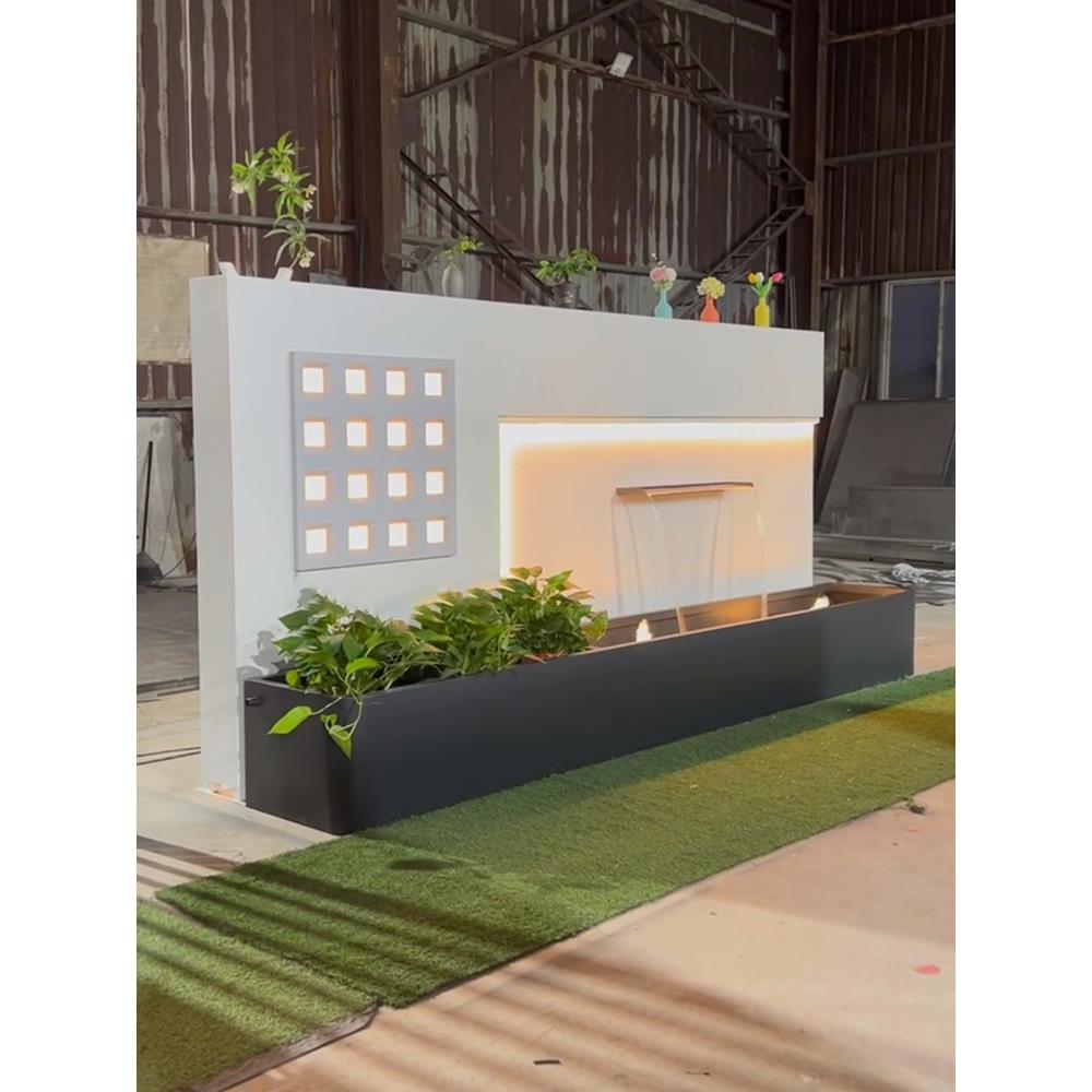 定制不锈钢流水背景墙庭院屏风隔断瀑布景观墙别墅园林户外影壁墙