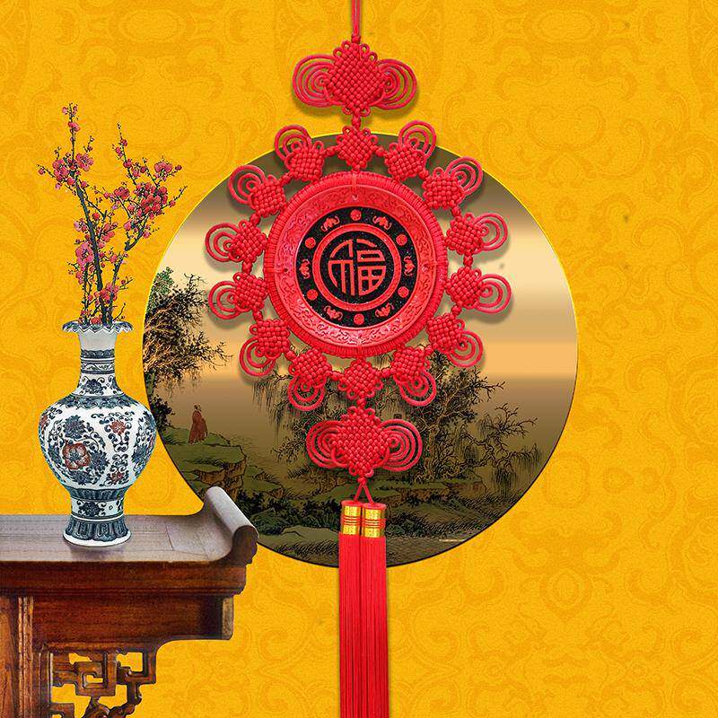 天翊吉朱砂漆雕中国结大号五福临门客厅玄关电视墙高档挂饰挂件