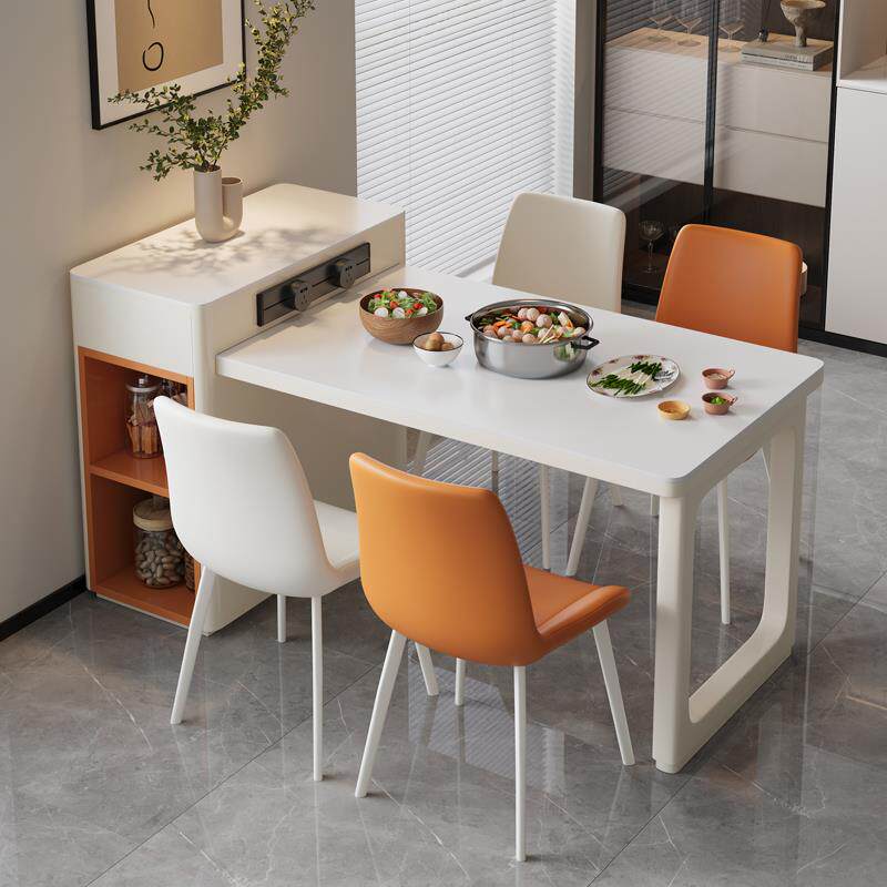 小户型奶油风岩板岛台餐桌一体现代简约家用可伸缩小岛台经济型