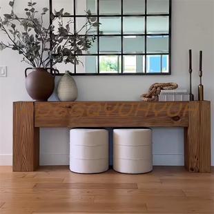 中古侘寂风实木玄关桌复古原木长条桌子民宿酒店客厅靠墙条案饰台