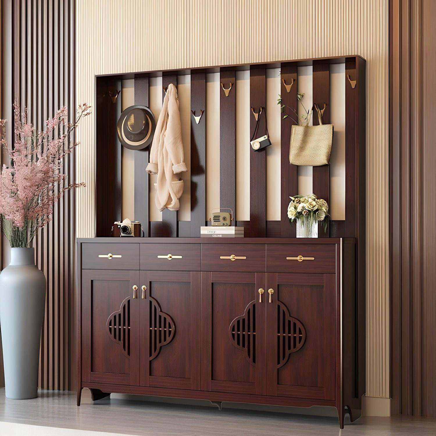 实木鞋柜衣帽架一体新中式玄关柜靠墙一体子进门收纳储物置物柜子,住宅家具,门厅/玄关柜/玄关架,淘宝优惠券,粉丝福利购,淘宝优惠卷