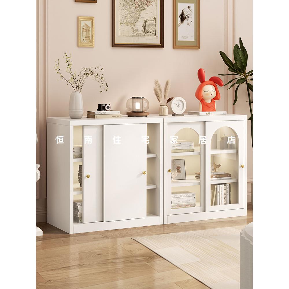 铁推拉门餐具柜简易客厅收纳柜家庭书柜书架法式推拉门茶叶收纳柜