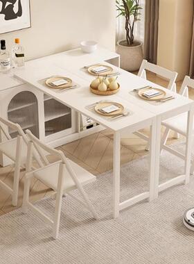 kadisi奶油风实木餐桌餐边柜一体可伸缩折叠现代简约吧台吃饭桌子