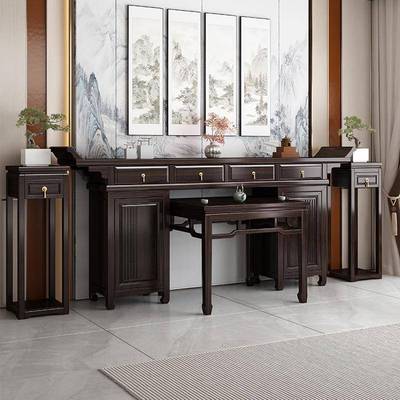 新中式全实木中堂六件套农村堂屋条案供桌八仙桌客厅神台四件套