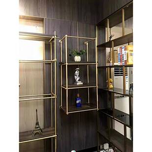 18mm铝合金圆管金色置物架极简吊架书架红酒柜11mm黑色立柱展示架