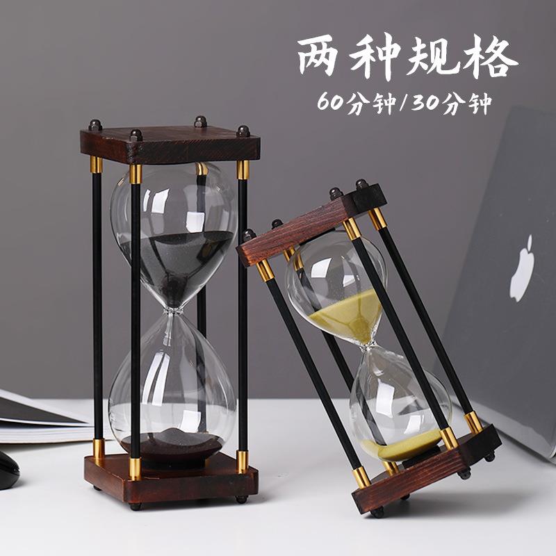 创意木质沙漏计时器30/60分钟办公家居小摆件可刻字生日节日礼品