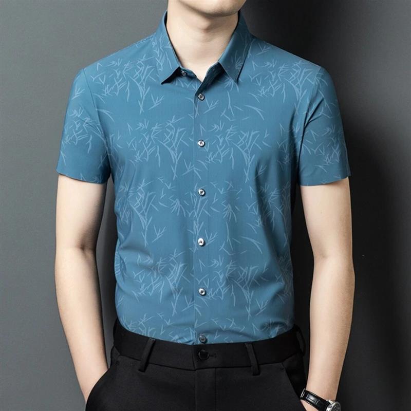 禾晟男装4夏季男短袖翻领印花衬衫中青年新款休闲时尚简约百搭薄