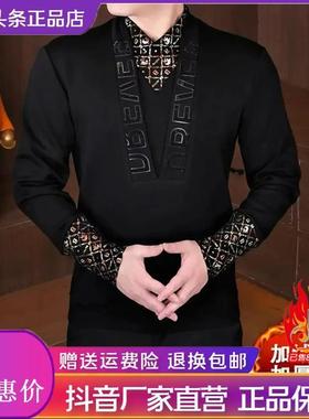 ZJ轻奢服饰高品质男士假两件长袖卫衣套头加P绒加厚v修X.身保暖冬