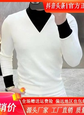 凯登鹿轻奢高档半高领加绒加厚厚棉T男秋冬时尚保暖长袖内搭衣T恤