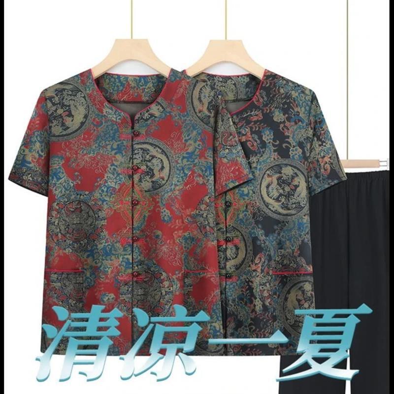 金瑞祥JINRUI4老太太夏老年人女装奶奶夏天衬衫妈妈夏季短袖套装