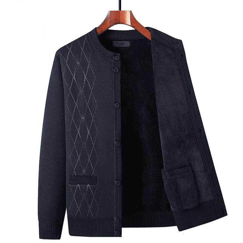 JAKE CAVO鞋服旗舰加绒经典开衫冬季P爸爸保暖加绒加厚毛衣外套男