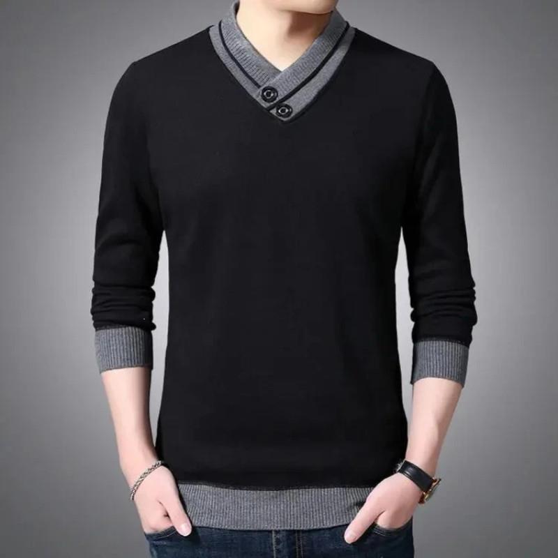 恩和美202m5秋冬款高档长袖大码针织衫V领帅气休闲卫衣男士