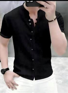 宏兴百货优选宏嫩高档夏季男士时尚复古纽扣短袖衬衫帅半袖衬衣