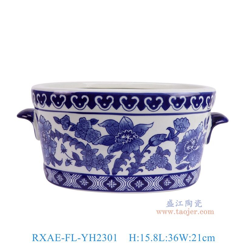 青花瓷椭圆双耳花盆鱼缸