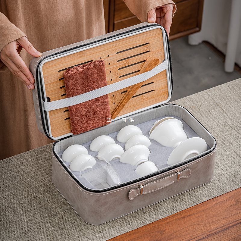 便携式羊脂玉白瓷旅行茶具套装户外车载露营喝茶装备小型定 制log