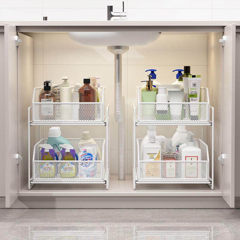 下水槽置物架抽拉式浴室柜下收纳盒多层卫生间洗手台下拉篮分层架
