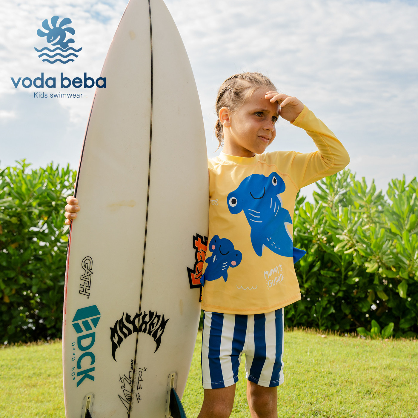 vodabeba 儿童泳衣男童宝宝分体泳装游泳衣海边沙滩防晒衣长袖