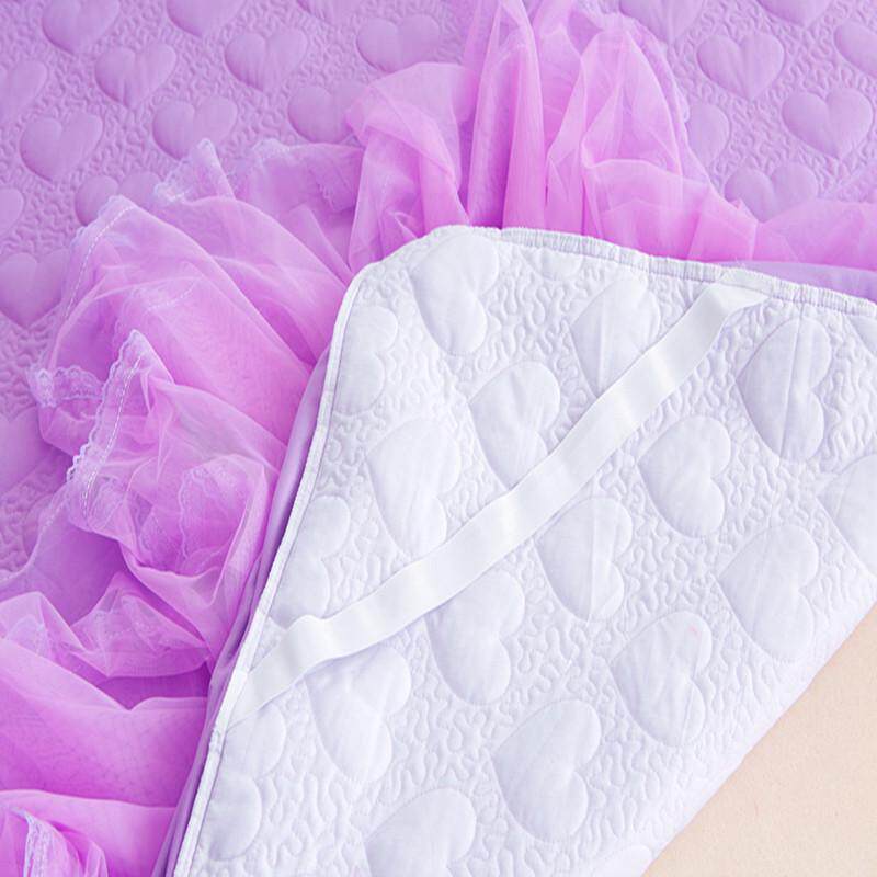 夹棉加厚床裙三件套床套罩1.8蕾丝边枕套床单紫色床罩+床头罩整套