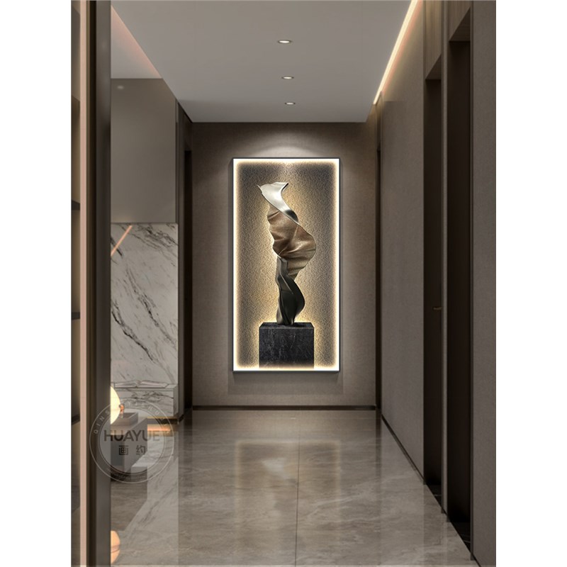 轻奢玄关装饰画带led灯几何抽象走廊尽头挂画高级感立体墙面装饰图片