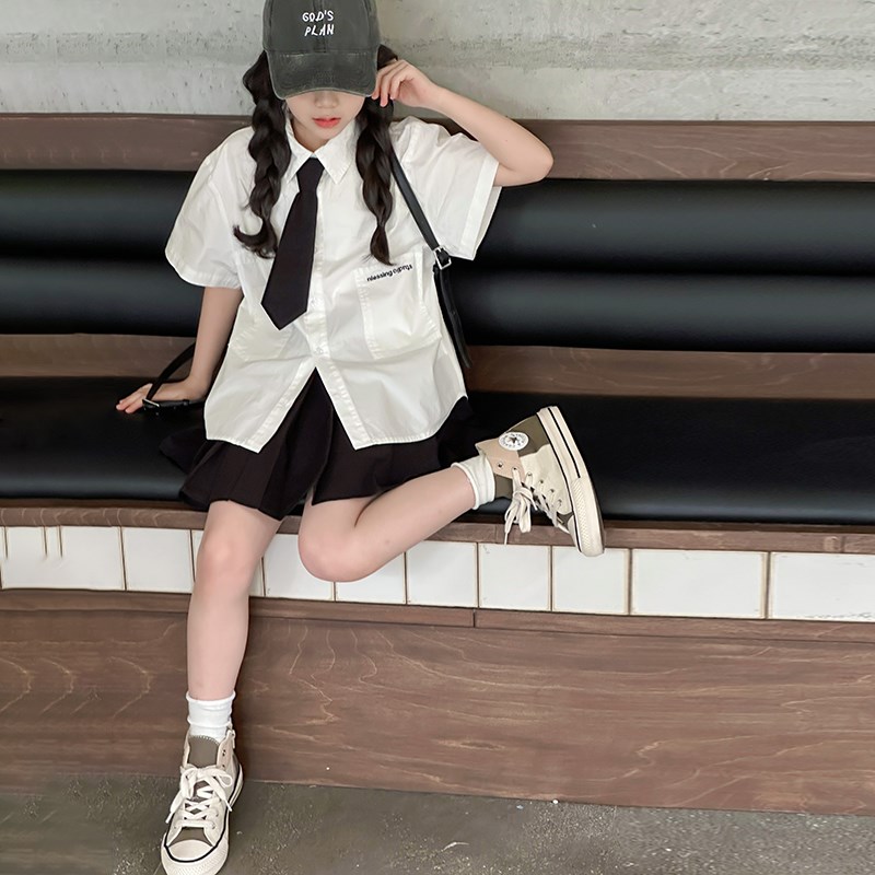 jk5院风套装夏季202学新款中大童短袖白衬衫洋气百褶裙新品