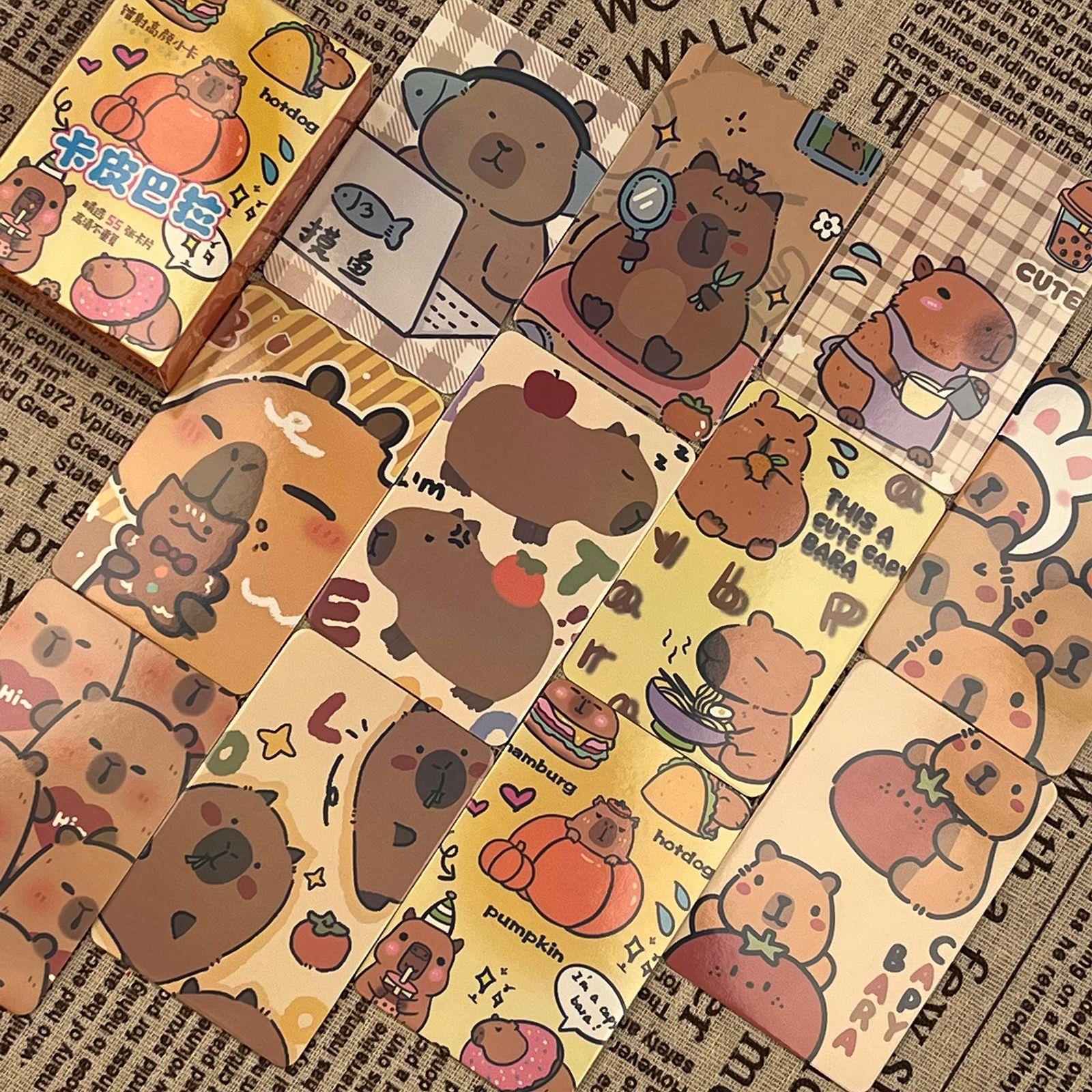卡皮巴拉镭射小卡可爱水豚卡通周边capybara拍立得闪卡自印LOMO卡