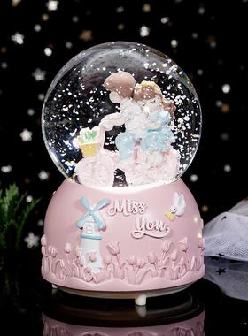 少女心单车情侣水晶球男孩女孩七夕情人节礼物学生音乐盒桌面摆件