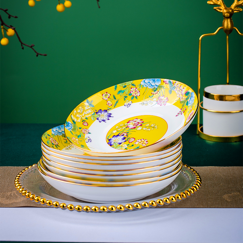景德镇中式盘子家用菜盘平盘珐琅
