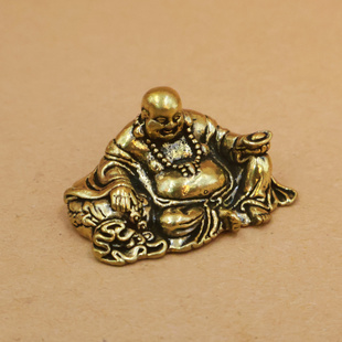 黄铜小弥勒佛摆件铜大肚开心佛布袋和尚手把件桌面车 南海聚财