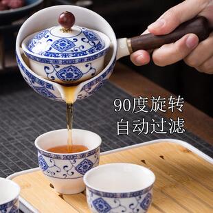 自动旋转单壶 360陶瓷功夫茶具套装 创意家用泡茶器过滤侧把壶跨境