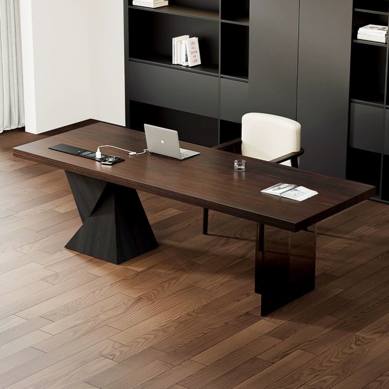 实木电脑桌意式极简书桌带插座轻奢现代简约家用书房办公桌工作台