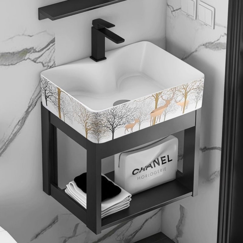 小户型挂墙式洗手盆陶瓷洗脸盆卫生间阳台防水铝架简易挂盆洗漱池