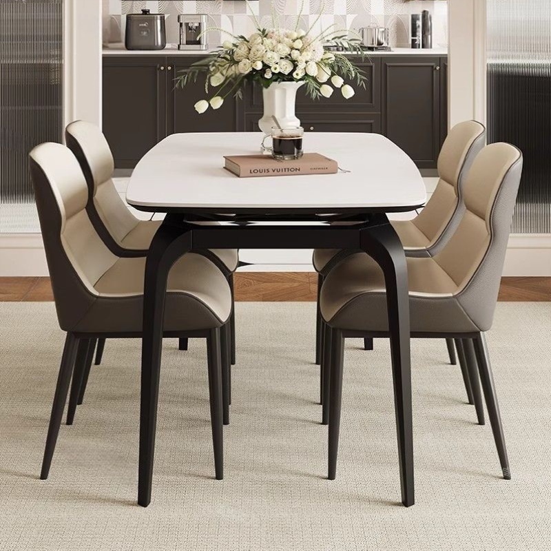 岩板餐桌椅组合简约现代小户型方圆两用餐桌可伸缩家用圆形吃饭桌