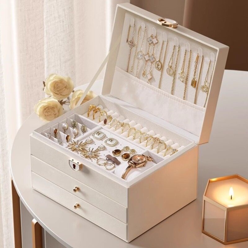 轻奢首饰收纳盒防氧化抽屉式多层带锁手表戒指耳饰大容量展示盒子