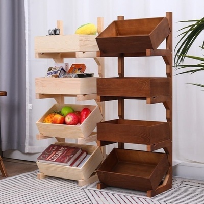 古风置物架落地式零食多层家用杂物木质蔬菜客厅收纳厨房水果实木