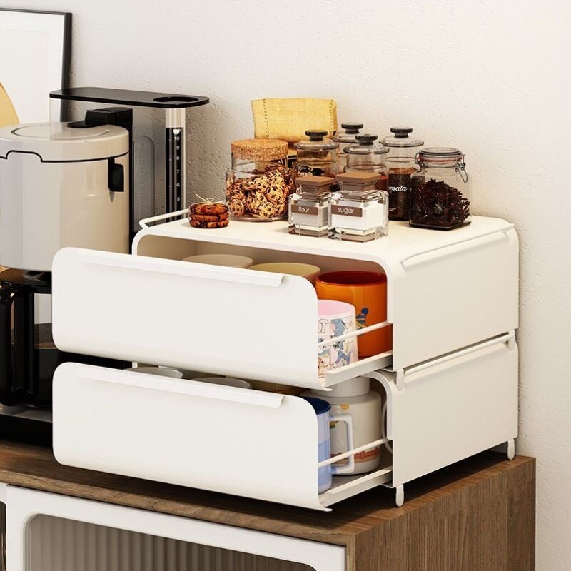 桌面收纳柜杯子收纳置物架台面抽屉式水杯架大容量咖啡机储物柜