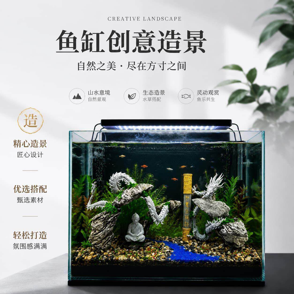 国潮鱼缸造景套餐悟空龙