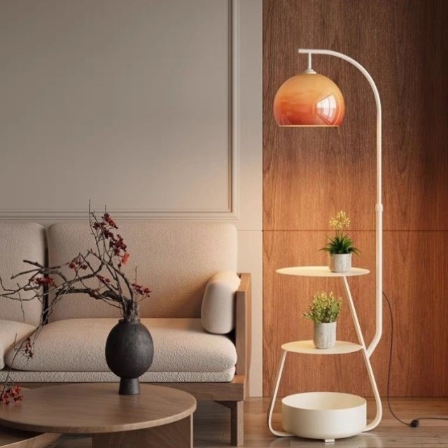 玻璃柚子客厅沙发落地灯卧室床头柜一体台灯玻璃灯罩立式氛围灯
