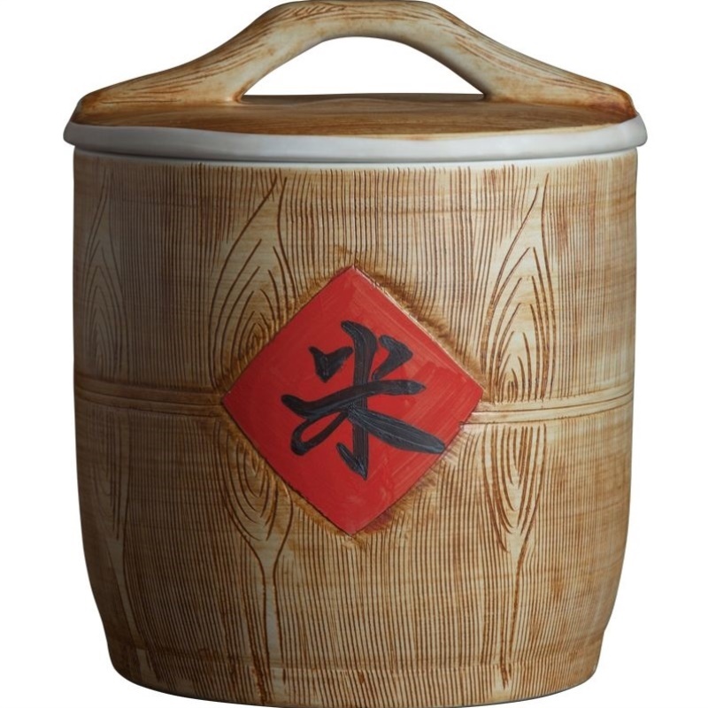 景德镇陶瓷米缸家用10斤20斤30装仿实木面粉桶防潮防虫密封储物罐