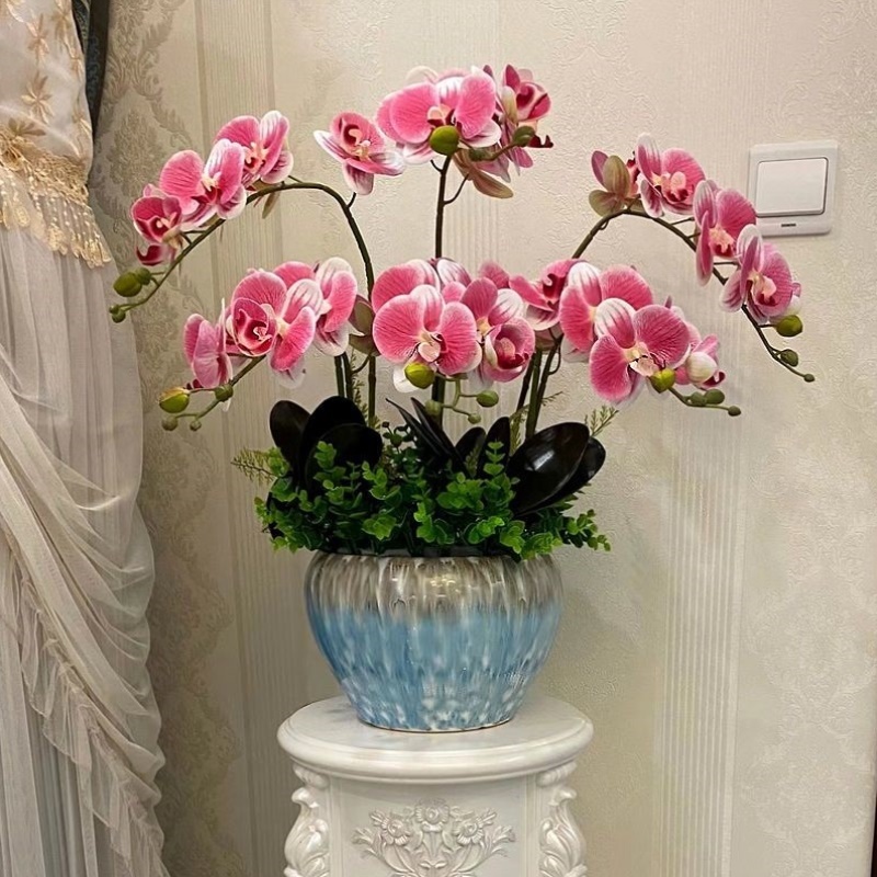 仿真花手感PU蝴蝶兰花盆套装家居客厅装饰花艺电视柜餐厅高档假花