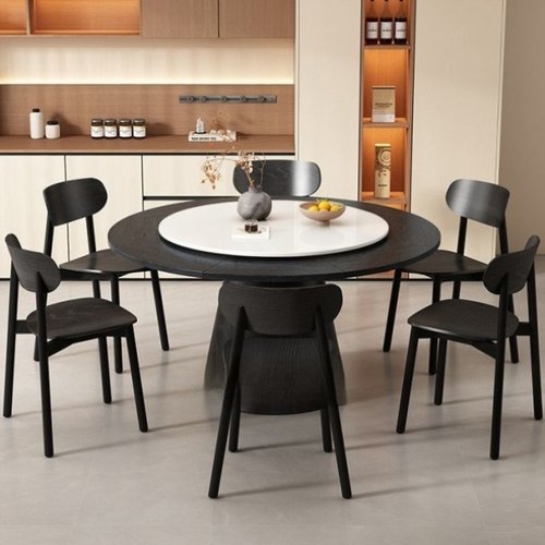 旋转变大变小圆餐桌岩板实木饭桌多功能收纳伸缩扩大缩小家用桌子