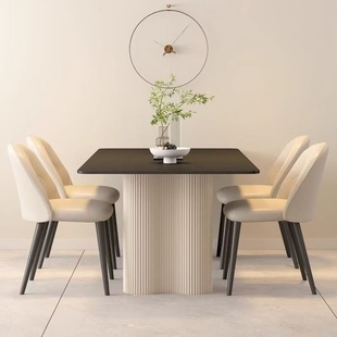 纯黑色岩板餐桌新款 高端现代简约家用2024小户型长方形吃饭桌 意式