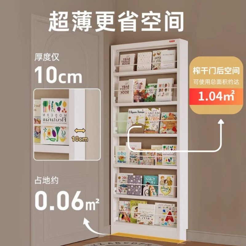 钢制超薄书架门后落地多层置物架家用壁挂绘本架收纳书柜