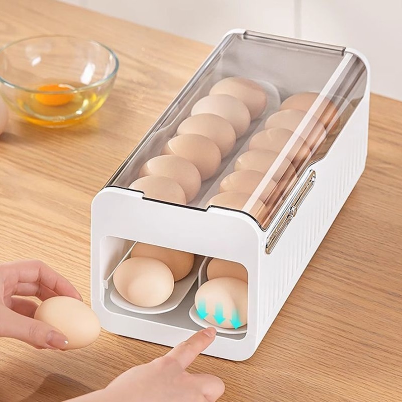 滚动鸡蛋收纳盒鸡蛋盒放鸡蛋架专用蛋托自动滚落式斜口长形鸡蛋盒