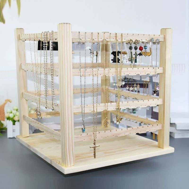 挂卡纸耳环展示架项链手链首饰架耳饰品收纳直播架木质旋转展示架