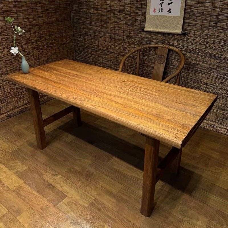复古老榆木实木大板桌家用办公室茶桌支持定制原木中式餐桌吧台