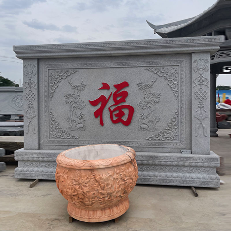 石雕影壁墙花岗岩福字影壁石大理石浮雕屏风别墅庭院门口摆件