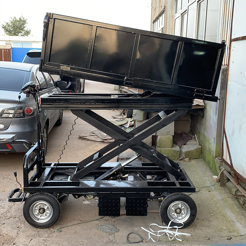 电动四轮升降平板车 箱板站架搬运车 工地农用车载重升降车