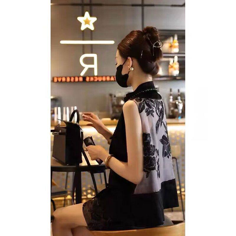 国风新中式女装高级感减龄洋气时尚气质小香风黑色马甲短裤套装夏