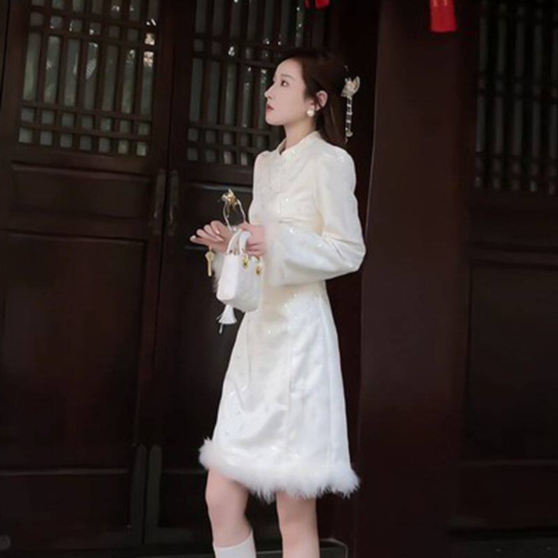 加绒加厚早秋白色流苏边